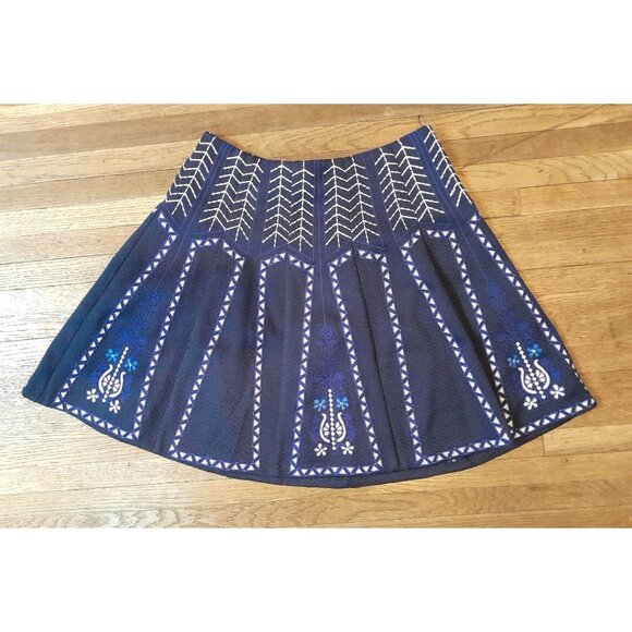 Womens Boho Embroidered High Waist Pleated Sz Medium Casual School Circle Skirt - Picture 2 of 5